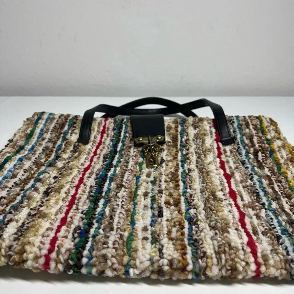 Vintage Sherpa Knit Multicolor Two Black Two Straps Hand Bag Laptop Bag